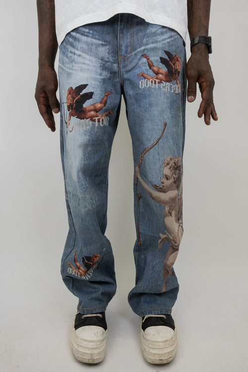 Armor Angels Print Baggy Jeans - Light Blue