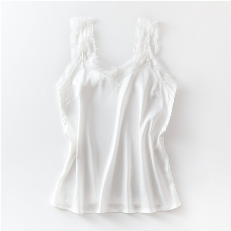 Women's V-Neck Lace Trim Camisole | Eyelash Lace Strap Tank Top