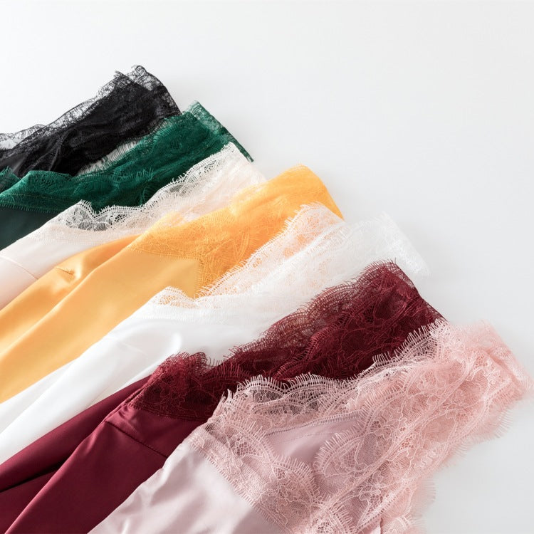 Women's V-Neck Lace Trim Camisole | Eyelash Lace Strap Tank Top