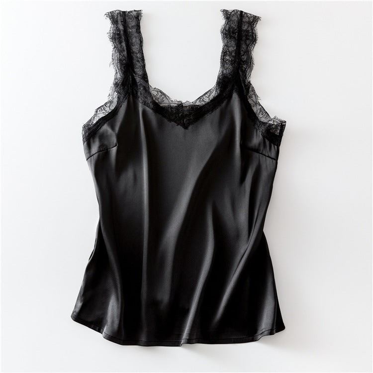 Women's V-Neck Lace Trim Camisole | Eyelash Lace Strap Tank Top