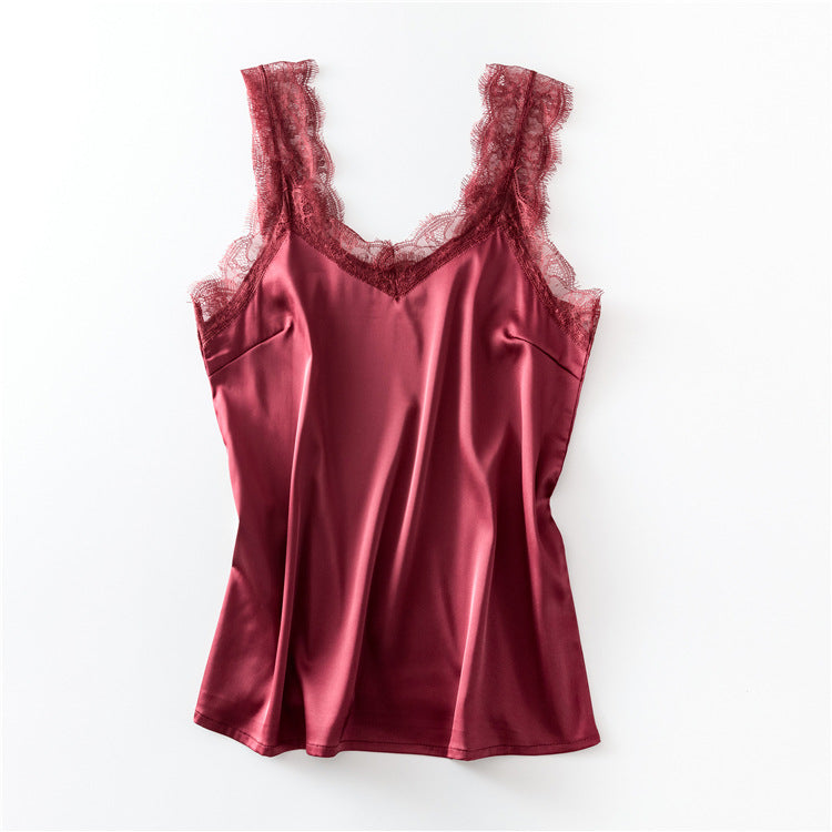 Women's V-Neck Lace Trim Camisole | Eyelash Lace Strap Tank Top