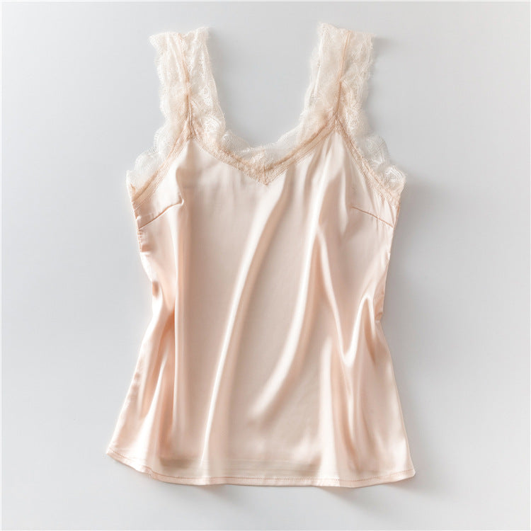 Women's V-Neck Lace Trim Camisole | Eyelash Lace Strap Tank Top