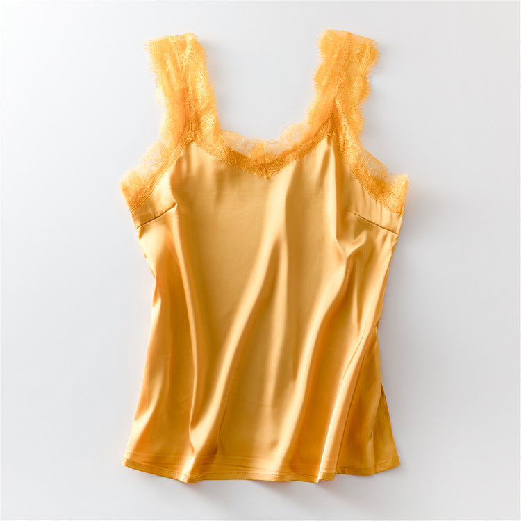 Women's V-Neck Lace Trim Camisole | Eyelash Lace Strap Tank Top
