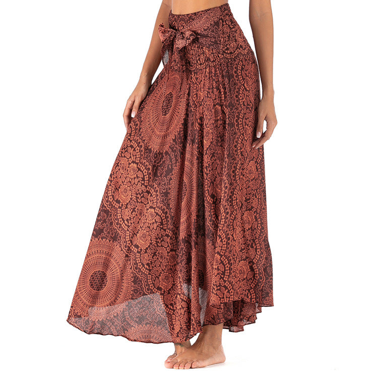 Women's Bohemian Rose Print Two-Way Beach Skirt