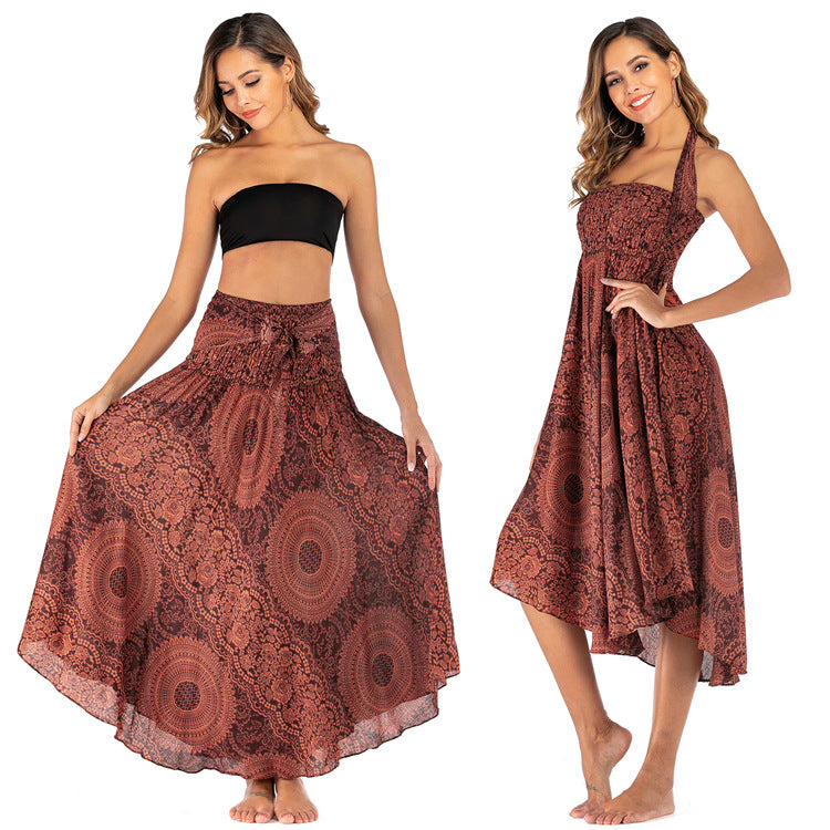 Women's Bohemian Rose Print Two-Way Beach Skirt