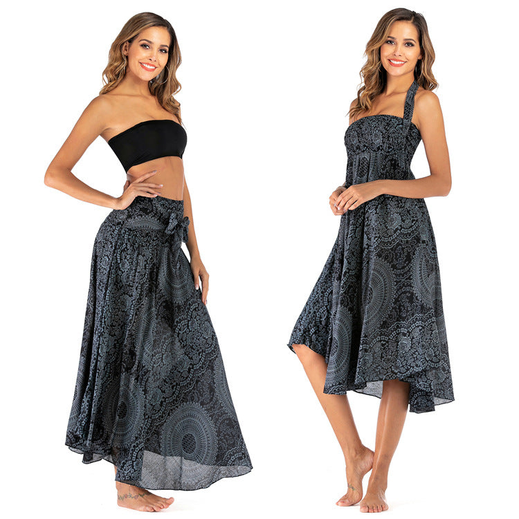 Women's Bohemian Rose Print Two-Way Beach Skirt