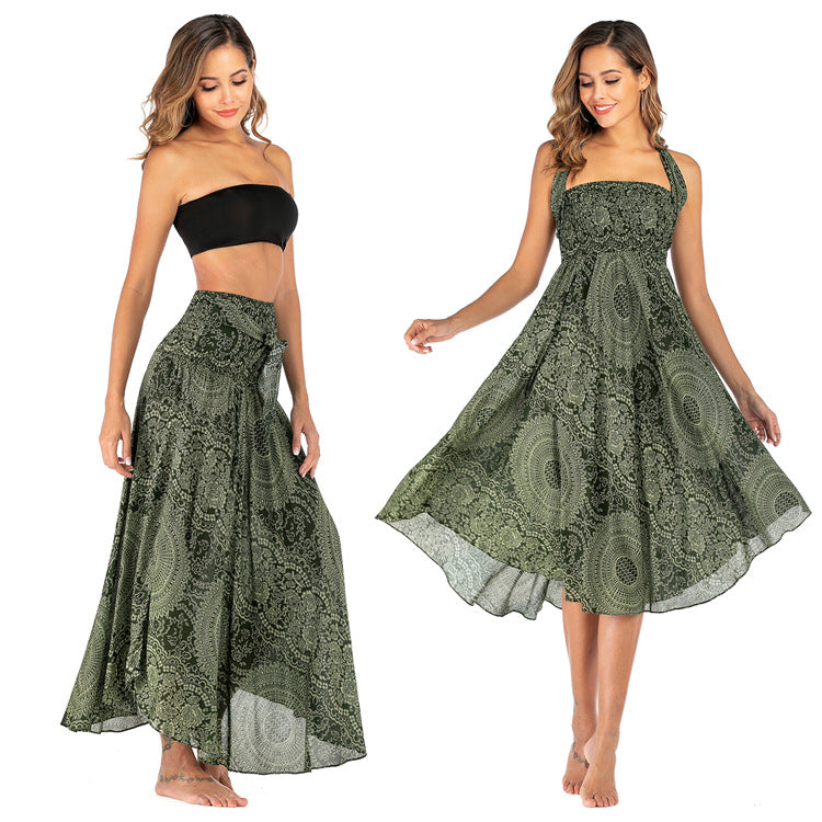 Women's Bohemian Rose Print Two-Way Beach Skirt