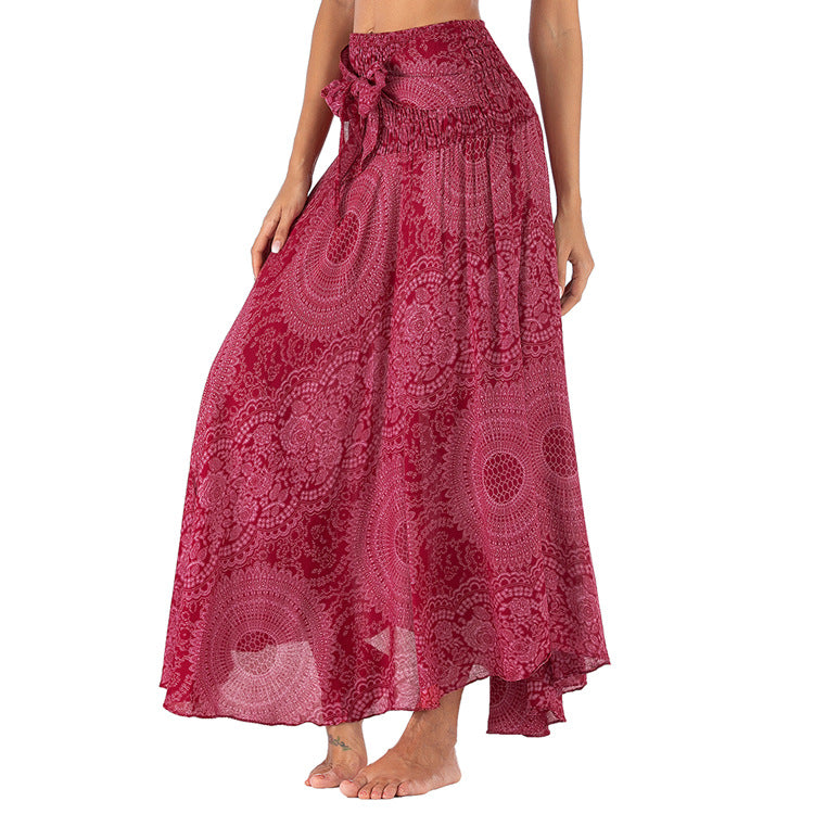 Women's Bohemian Rose Print Two-Way Beach Skirt