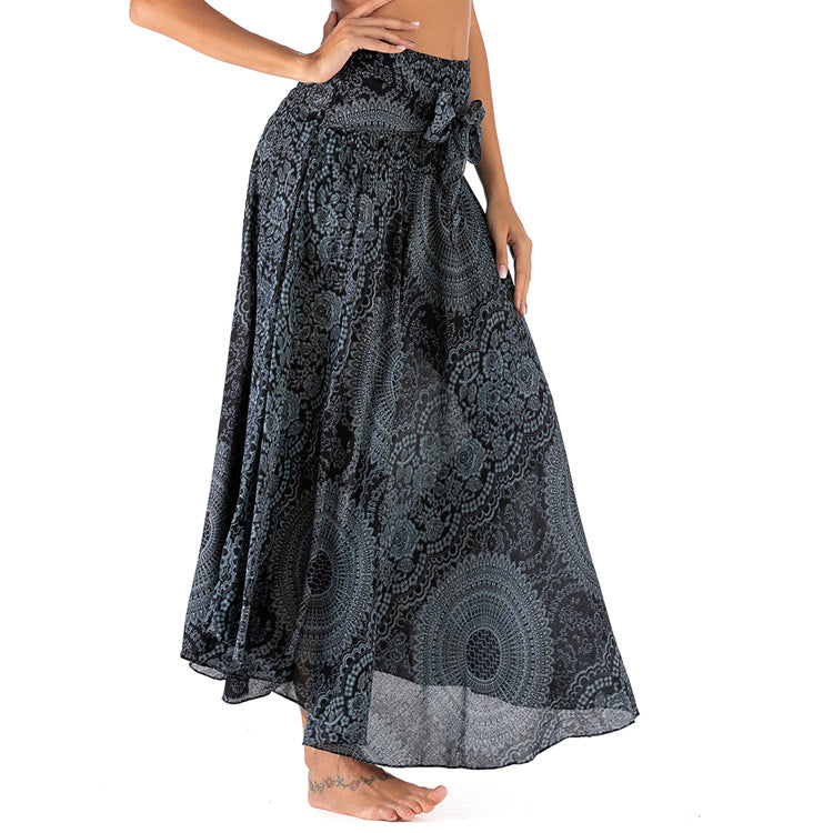 Women's Bohemian Rose Print Two-Way Beach Skirt