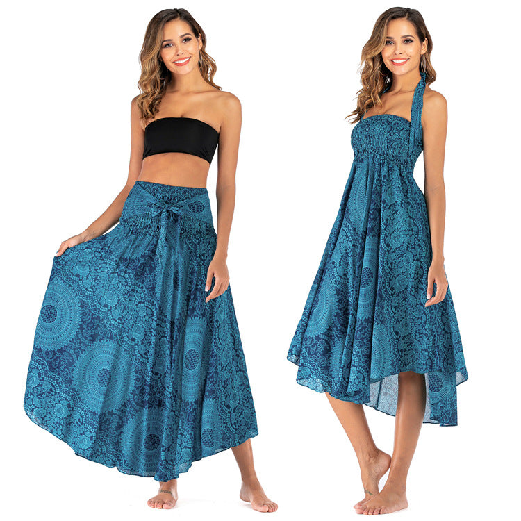 Women's Bohemian Rose Print Two-Way Beach Skirt
