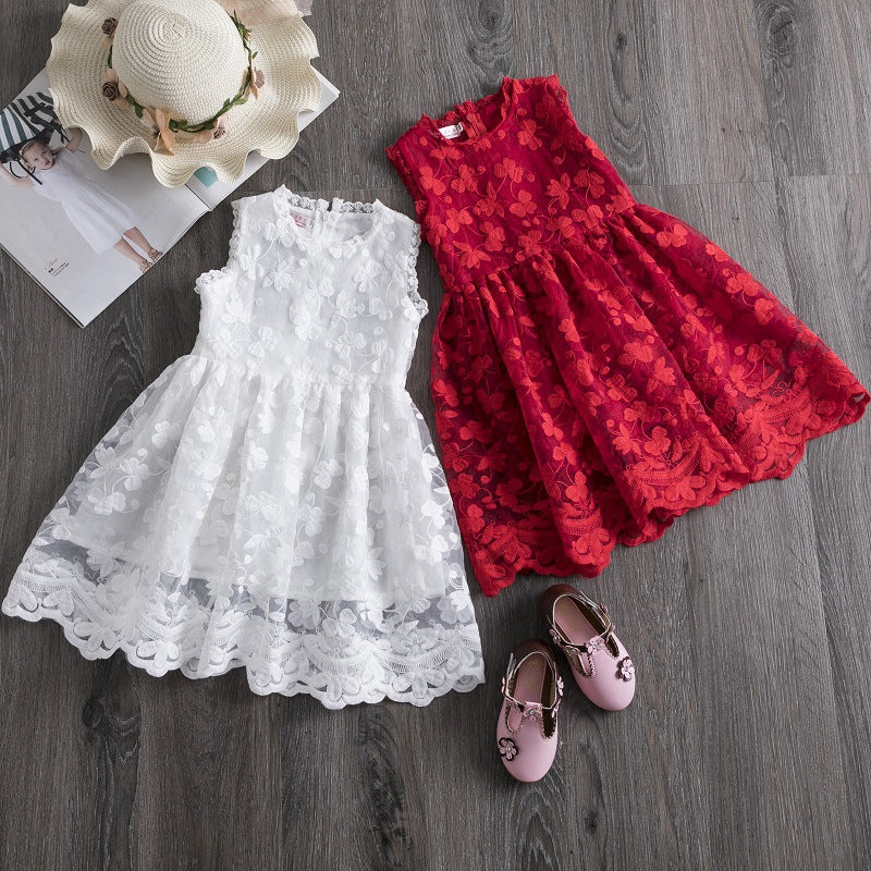 Girls' Butterfly Embroidered Sleeveless Princess Dress