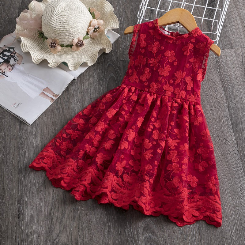 Girls' Butterfly Embroidered Sleeveless Princess Dress