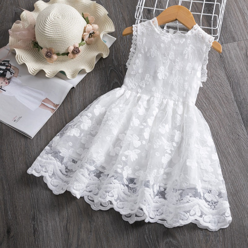 Girls' Butterfly Embroidered Sleeveless Princess Dress