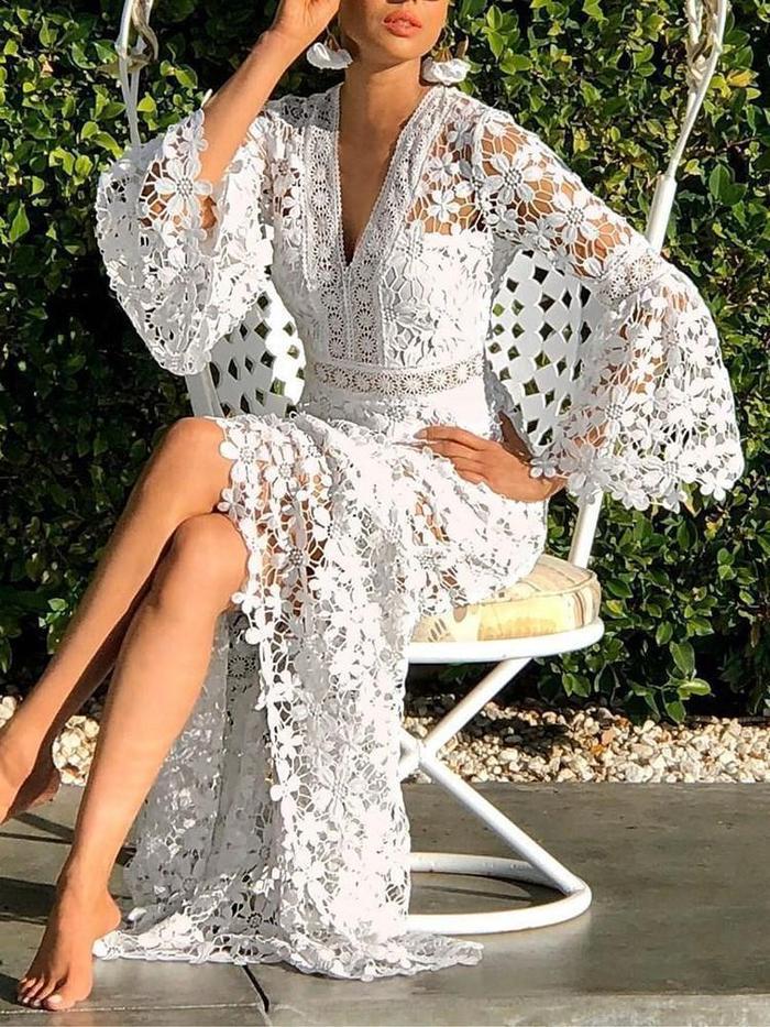 Women's Sexy Backless Slim-Fit Lace Long Dress