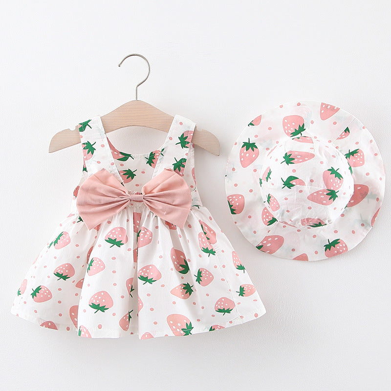 Baby Girls' Korean Cotton Princess Dress | Strawberry & Polka Dot Print