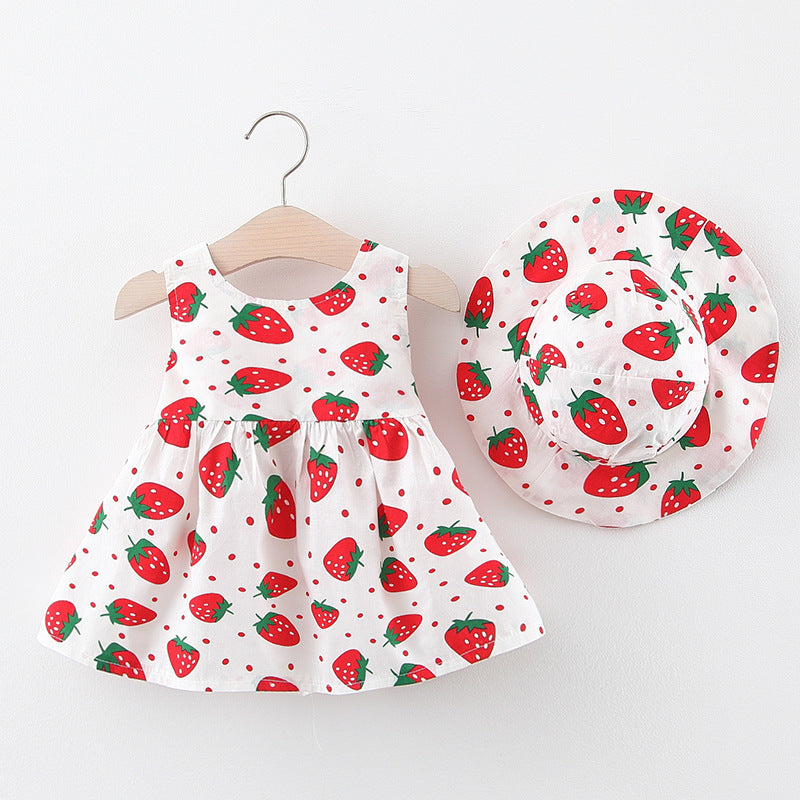 Baby Girls' Korean Cotton Princess Dress | Strawberry & Polka Dot Print