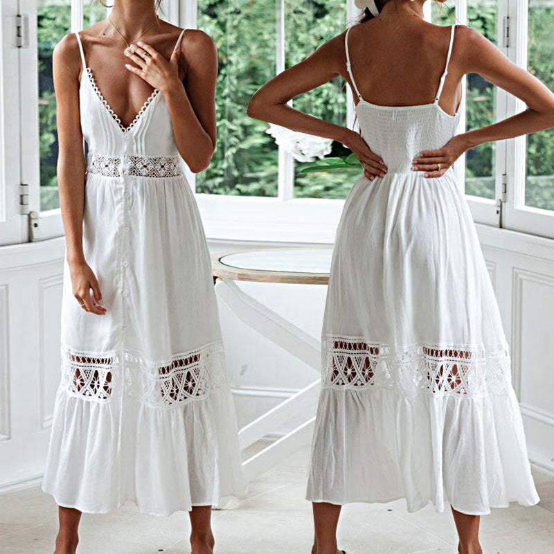 Women's Lace Strap Beach & Holiday Dress – White