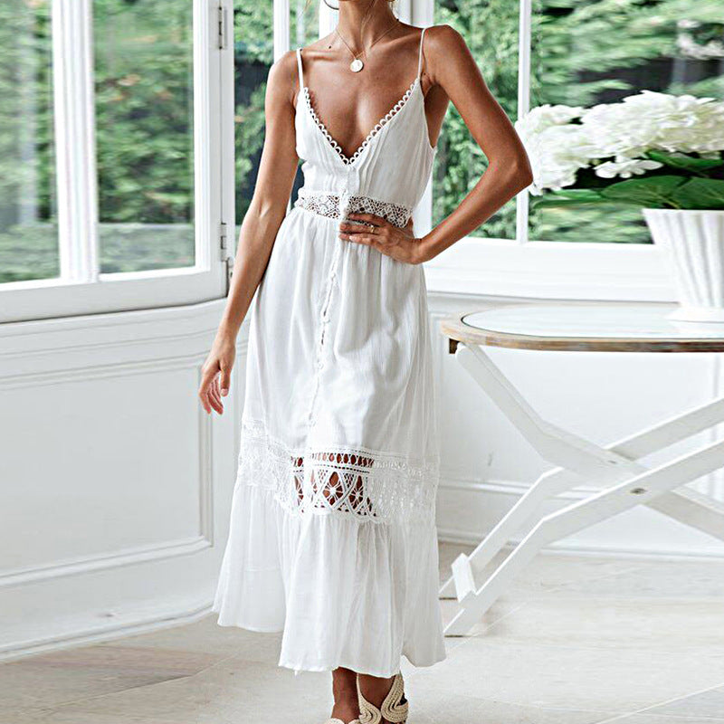 Women's Lace Strap Beach & Holiday Dress – White