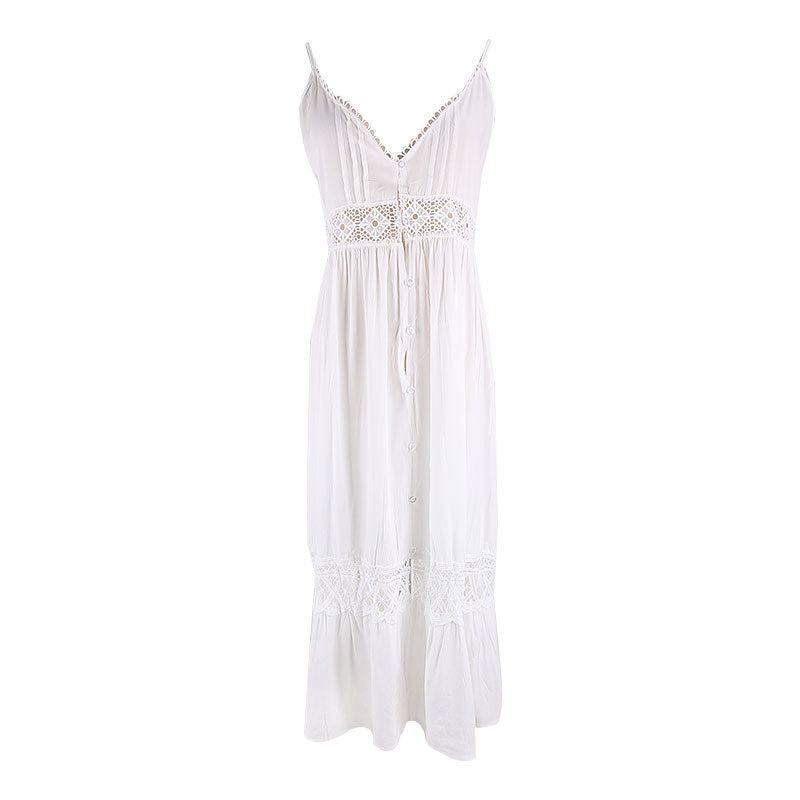 Women's Lace Strap Beach & Holiday Dress – White