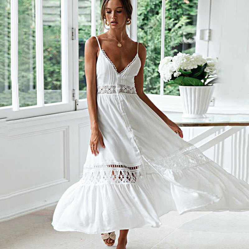 Women's Lace Strap Beach & Holiday Dress – White