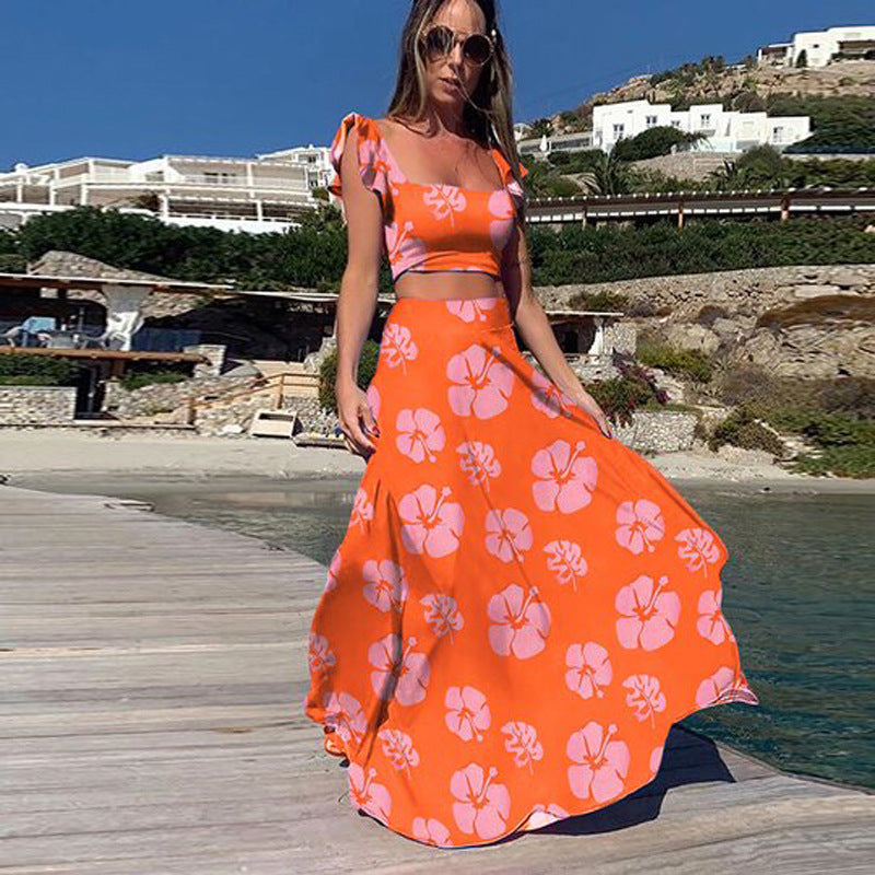 Women's Bohemian Printed Sleeveless Two-Piece Dress Set