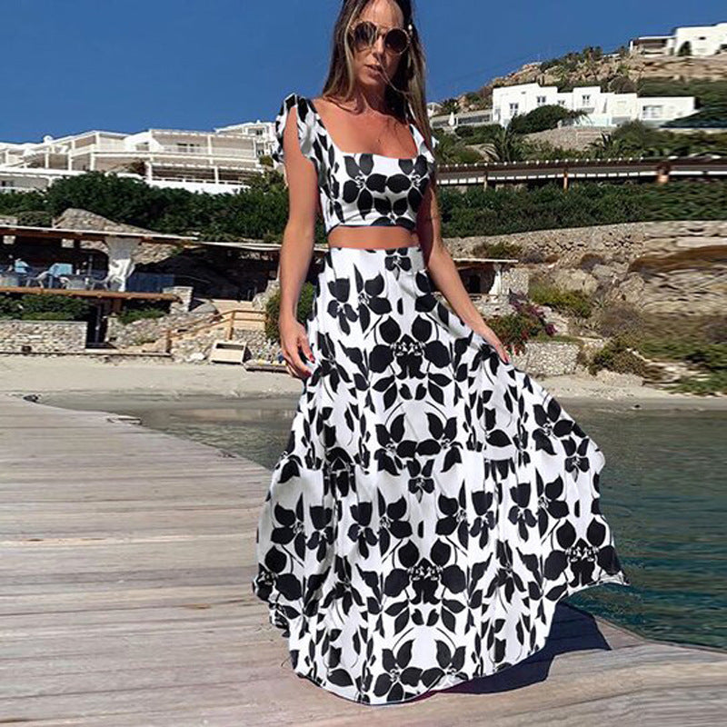 Women's Bohemian Printed Sleeveless Two-Piece Dress Set