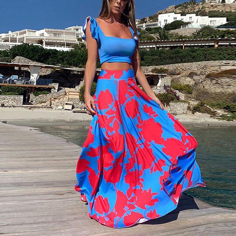 Women's Bohemian Printed Sleeveless Two-Piece Dress Set