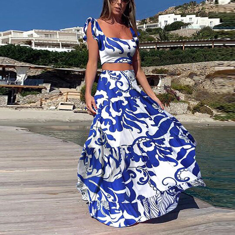 Women's Bohemian Printed Sleeveless Two-Piece Dress Set