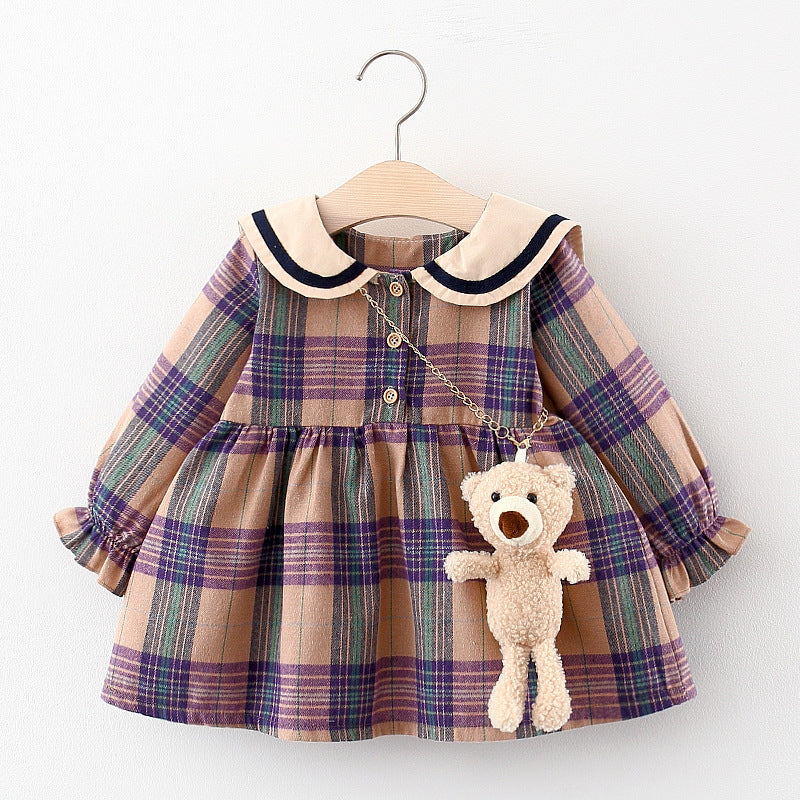 Girls' Korean Style Plaid Princess Dress | Spring & Autumn