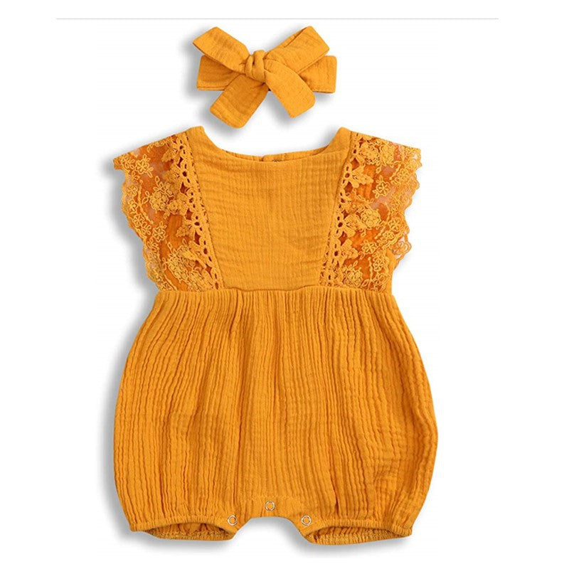 Infant Girl Sleeveless Lace Wrap Dress | Climbing Romper Dress
