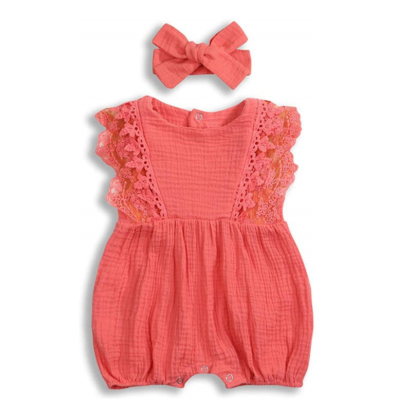 Infant Girl Sleeveless Lace Wrap Dress | Climbing Romper Dress