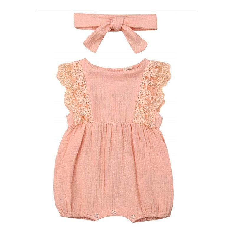 Infant Girl Sleeveless Lace Wrap Dress | Climbing Romper Dress