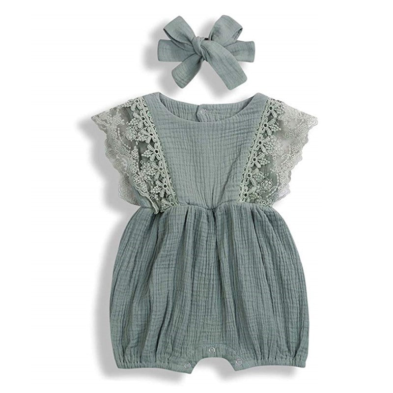 Infant Girl Sleeveless Lace Wrap Dress | Climbing Romper Dress