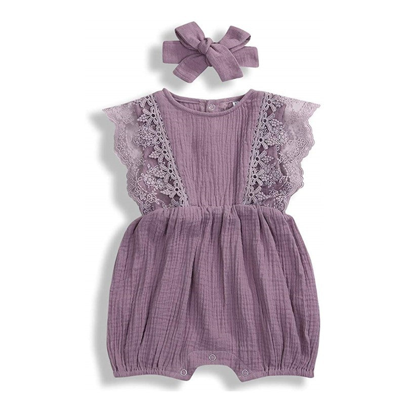Infant Girl Sleeveless Lace Wrap Dress | Climbing Romper Dress