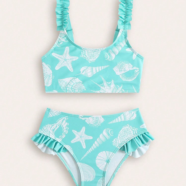 Girls' Sky Blue Floral Swimsuit Set – Kids Swimwear | Ages 4–7