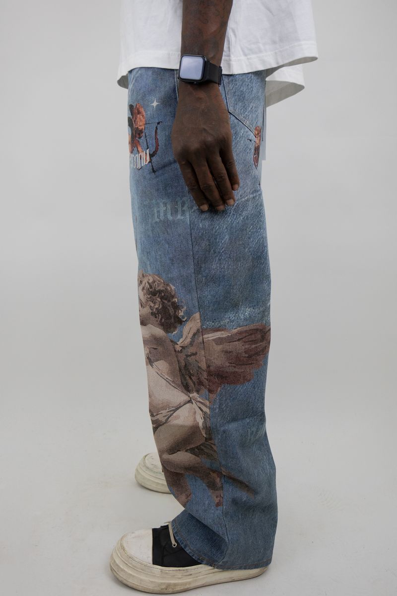 Armor Angels Print Baggy Jeans - Light Blue