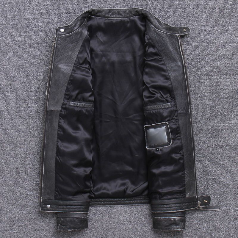Men's Harley-Style Distressed Genuine Leather Motorcycle Jacket | Stand Collar Slim Fit