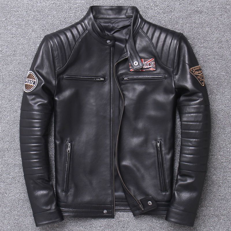Men's Harley-Style Distressed Genuine Leather Motorcycle Jacket | Stand Collar Slim Fit