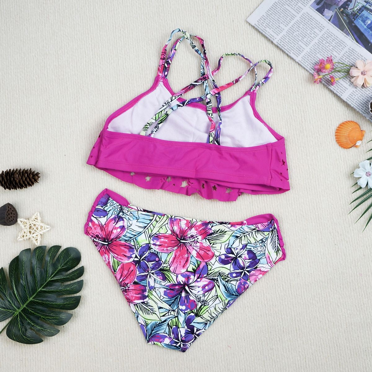 Girls' Pink Ruffle Two-Piece Swimsuit – Kids Bikini Set | Pink & Rose Pink