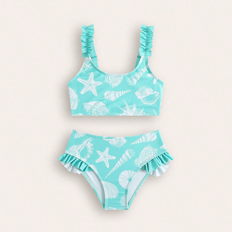 Girls' Sky Blue Floral Swimsuit Set – Kids Swimwear | Ages 4–7