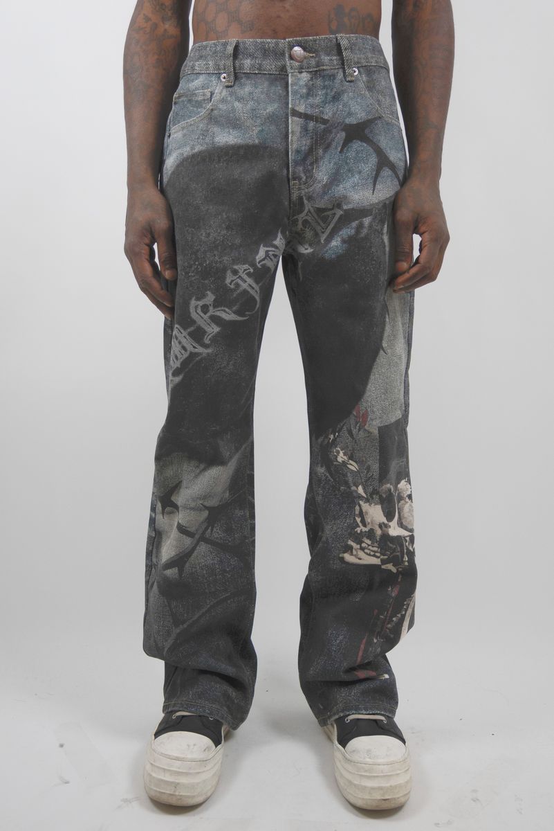 Armor Thorns Print Baggy Jeans - Blue
