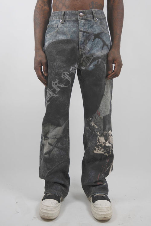 Armor Thorns Print Baggy Jeans - Blue