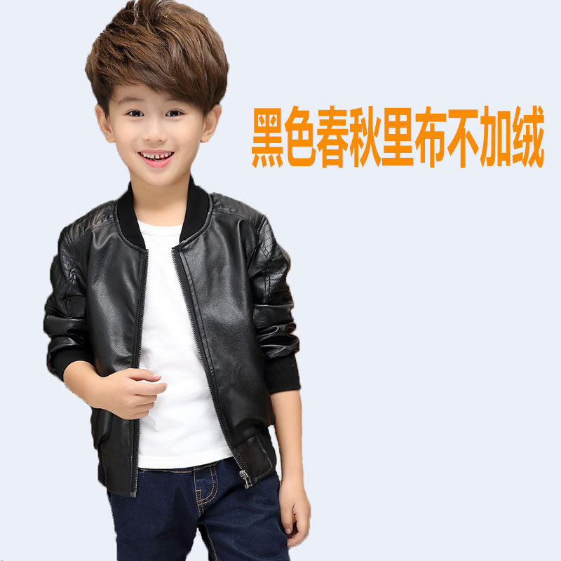 Kids' Korean-Style Faux Leather Moto Biker Jacket