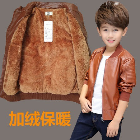 Kids' Korean-Style Faux Leather Moto Biker Jacket