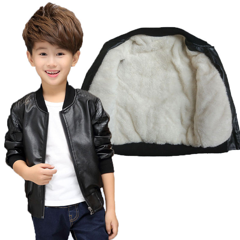 Kids' Korean-Style Faux Leather Moto Biker Jacket
