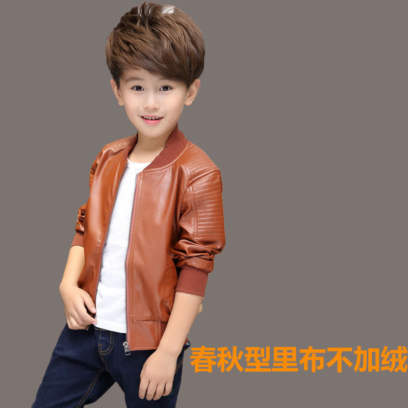 Kids' Korean-Style Faux Leather Moto Biker Jacket