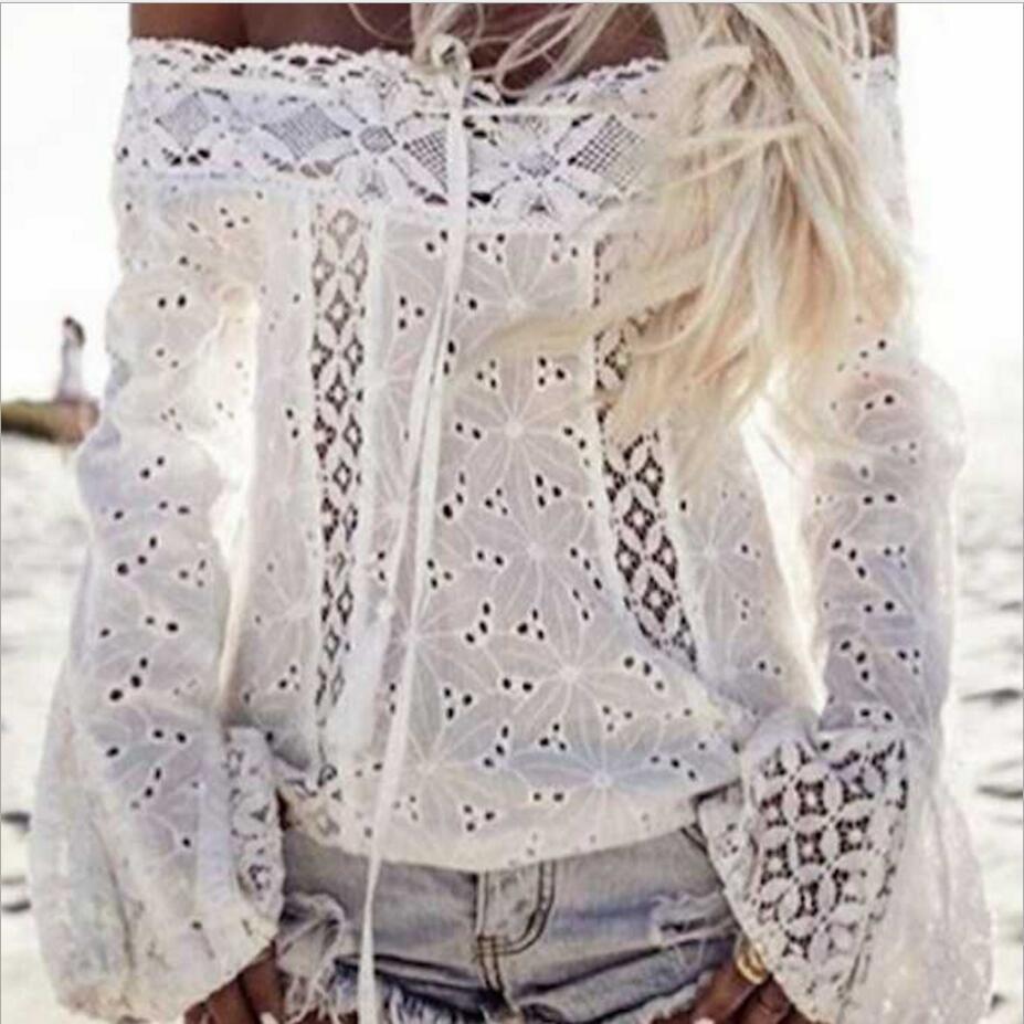 Women's Off-Shoulder Bell Sleeve Lace Top | Romantic Flowy Blouse