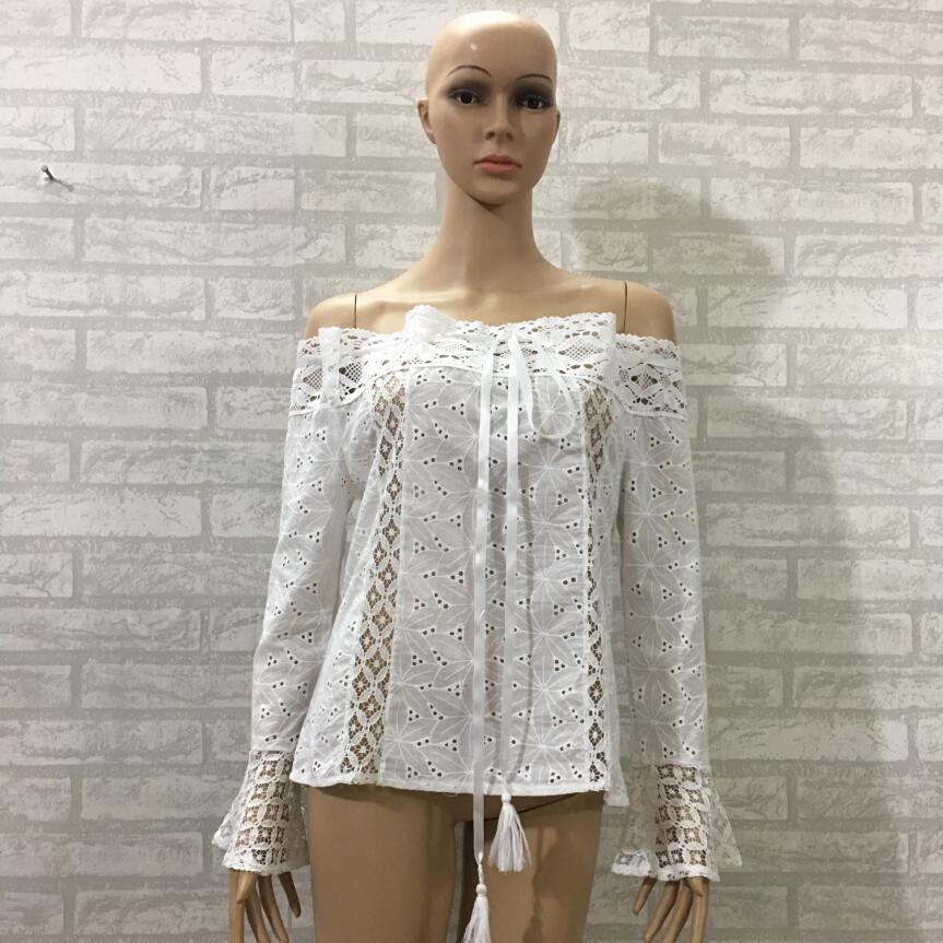 Women's Off-Shoulder Bell Sleeve Lace Top | Romantic Flowy Blouse