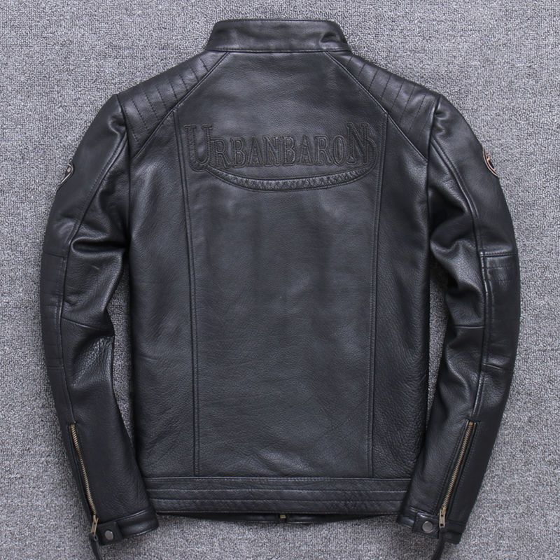 Men's Harley-Style Distressed Genuine Leather Motorcycle Jacket | Stand Collar Slim Fit