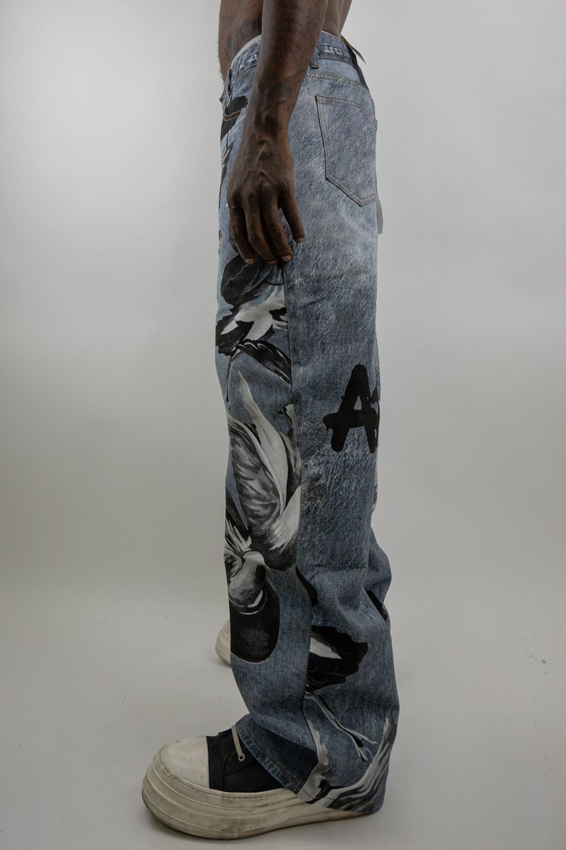 Armor Doves Print Baggy Jeans - Light Blue